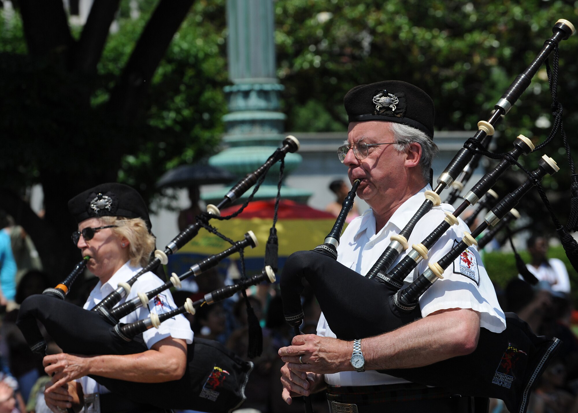 The Chesapeake Caledonian Pipes and Drums Band performs at the National Memorial Day Parade, May 28, 2012 in Washington D.C. The annual National Memorial Day Parade is an opportunity for thousands of patriotic Americans to come together and honor those who have sacrificed so much in service to our country.