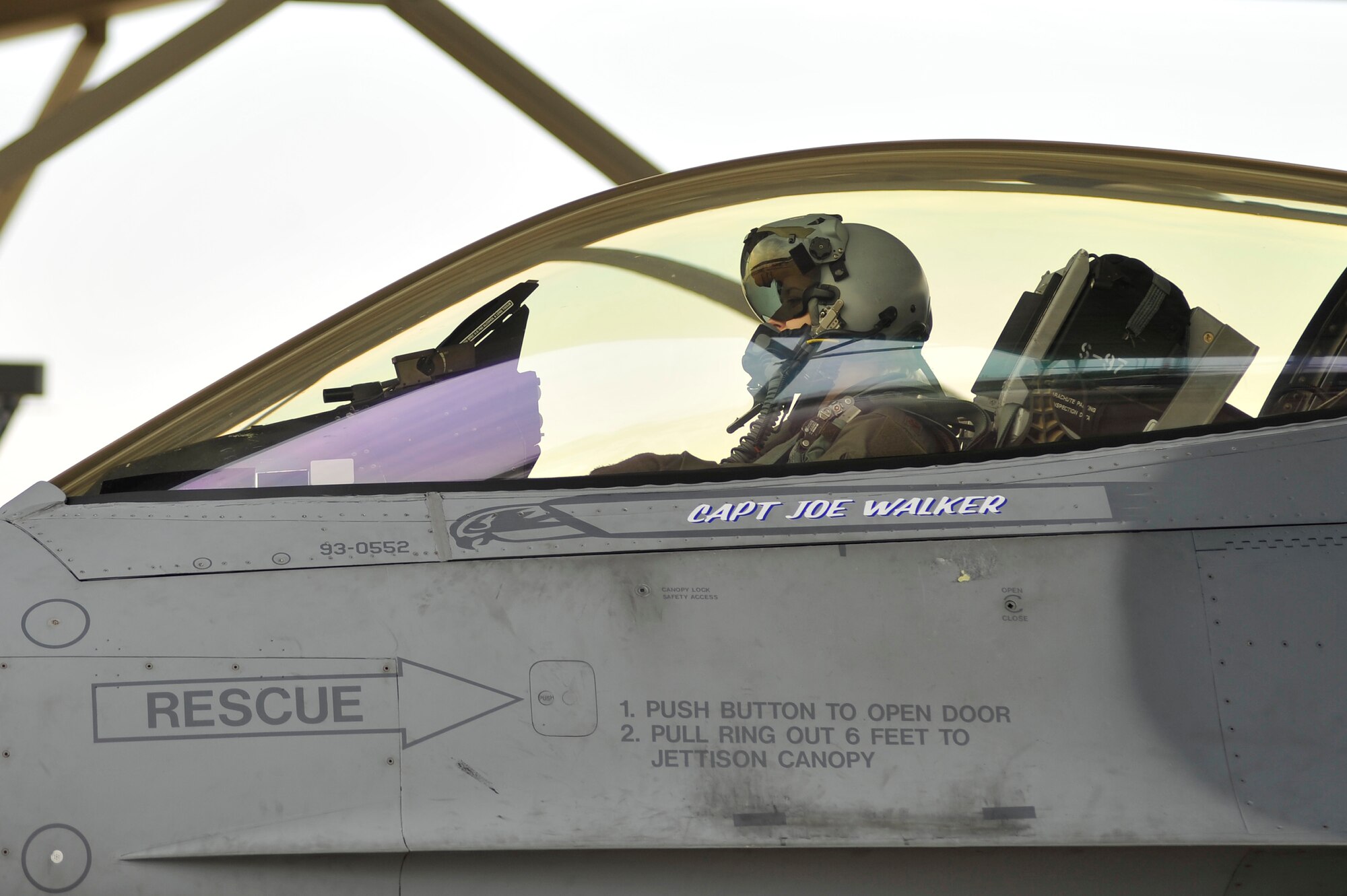 A U.S. Air Force F-16 Fighting Falcon fighter pilot stationed at Shaw Air Force Base, S.C., prepares to participate in an elephant walk during an Operational Readiness Exercise, May 22, 2012, Shaw Air Force Base, S.C. An elephant walk occurs when aircraft taxies down the runway in large numbers, which represents the ability to generate a large number of aircraft needing to take off rapidly for a military response. (U.S. Air Force photo by Senior Airman Kenny Holston/Released)


