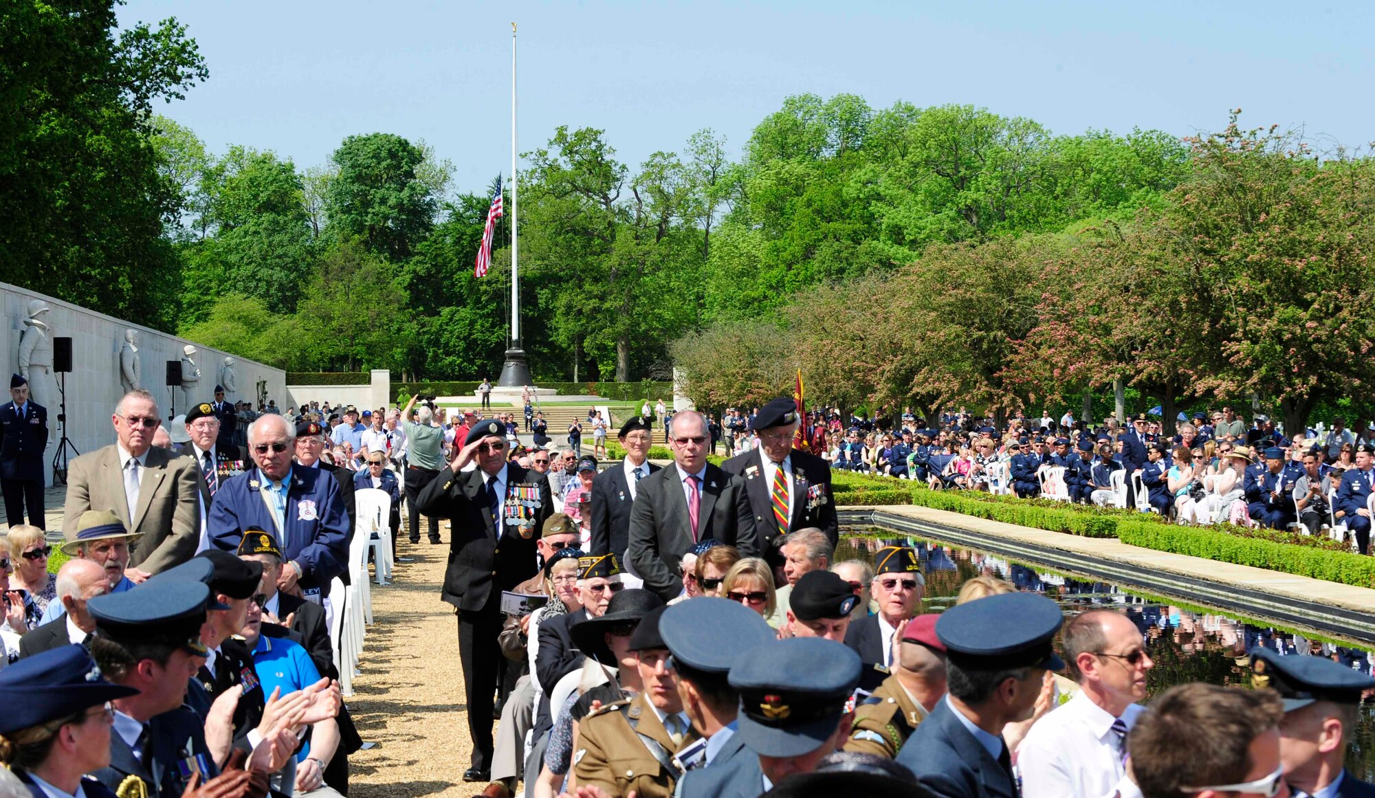 MADINGLEY, England – The American and British communities attend the Madingley American Cemetery Memorial Service hosted by RAF Mildenhall, near Cambridge May 28, 2012. Around 1,000 people attended the event in remembrance of veterans. (U.S. Air Force photo/Senior Airman Ethan Morgan)