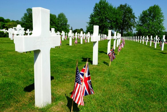 MADINGLEY, England – More than 3,800 American heroes are buried within Madingley American Cemetery, along with more than 5,100 names recorded on the Wall of the Missing. RAF Mildenhall held a service May 28, 2012, in memory of more than 400,000 American World War II Service members who paid the ultimate sacrifice to preserve freedom. (U.S. Air Force photo/Senior Airman Ethan Morgan)