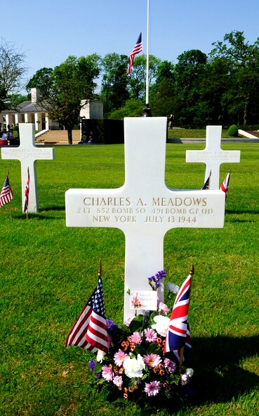 MADINGLEY, England – The U.S. flag is flown at half staff during the Madingley American Cemetery Memorial Service near Cambridge May 28, 2012. The annual ceremony is hosted by RAF Mildenhall in remembrance of those who gave their lives to achieve victory in Europe against the Axis powers. (U.S. Air Force photo/Senior Airman Ethan Morgan)