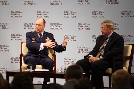 WASHINGTON, D.C. - General C. Robert Kehler, Commander, U.S. Strategic Command, discusses the future of U.S. strategic nuclear forces at the Council on Foreign Relations, a think tank headquartered in New York City that specializes in U.S. foreign policy and international affairs. The event was presided over by Franklin C. Miller, Principal of the Scowcroft Group.