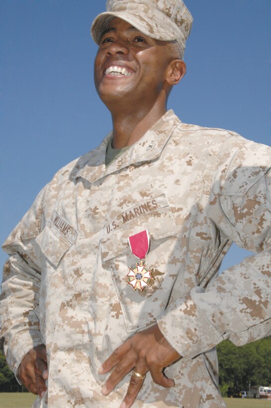 Col. Terry V. Williams, outgoing commanding officer, Marine Corps Logistics Base Albany, poses after receiving the Legion of Merit for his leadership as base CO.