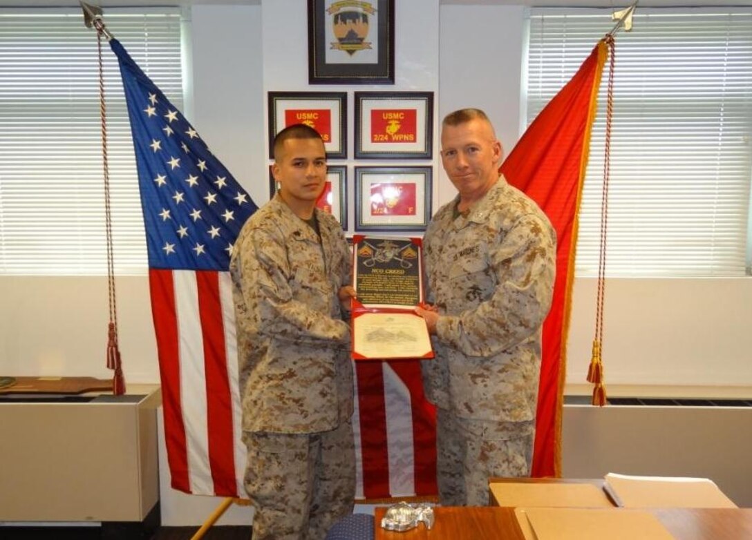 Battalion S-1's Samuel A. Valdez Jr. was promoted to Corporal on 1 June 2012.