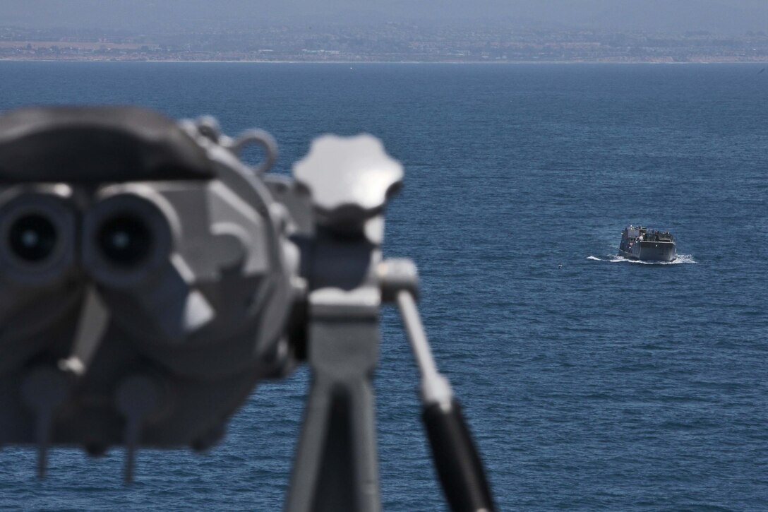 An LCU approaches the USS Peleliu during Phibron 3 and the 15th Marine Expeditionary Unit’s PHIBRON-MEU Interoperability Training exercise off the coast of Southern Calif., May 31. The exercise is the MEU’s first time at-sea as an entire Marine Air Ground Task Force and gives Marines and sailors the opportunity to become familiar working together as a blue-green team.