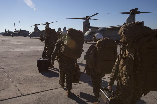 Marines and sailors with the 26th Marine Expeditionary Unit prepare to deploy aboard the USS Wasp (LHD-1) Nov. 1, 2012, in support of Hurricane Sandy disaster relief efforts in New York and New Jersey. The 26th MEU is able to provide generators, fuel, clean water, and helicopter lift capabilities to aid in disaster relief efforts. The 26th MEU is currently conducting pre-deployment training, preparing for their departure in 2013. As an expeditionary crisis response force operating from the sea, the MEU is a Marine Air-Ground Task Force capable of conducting amphibious operations, crisis response, and limited contingency operations.