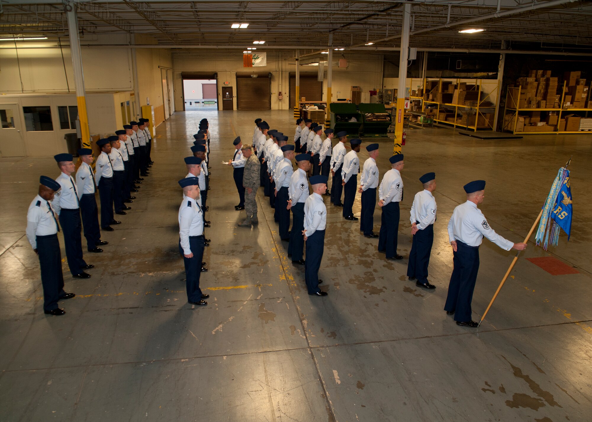 Airmen of the 49th Logistics Readiness Squadron prepare for an open-ranks uniform inspection at Holloman Air Force Base, N.M., Oct. 30. During the inspection, each individual’s demerits are logged, and at the end of the inspection the flight whose individuals accumulated the fewest total number of demerits wins the travelling trophy and bragging rights for the month. (U.S. Air Force photo by Airman 1st Class Daniel E. F. Liddicoet)