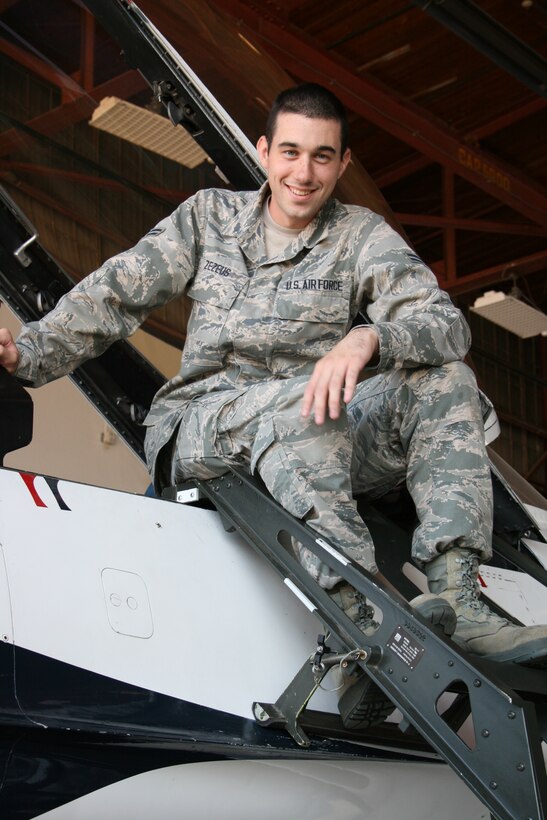 Airman 1st Class Zachary ZeZeus, a member of the National Guard's 113th Wing at Joint Base Andrews, Md., in F-16 Mission Ready Airman apprentice training at Sheppard Air Force Base, Texas, Nov. 1, 2012.  ZeZeus graduated the course Nov. 7 as an ACE award winner after finishing with a 100 percent academic average. (U.S. Air Force courtesy photo)