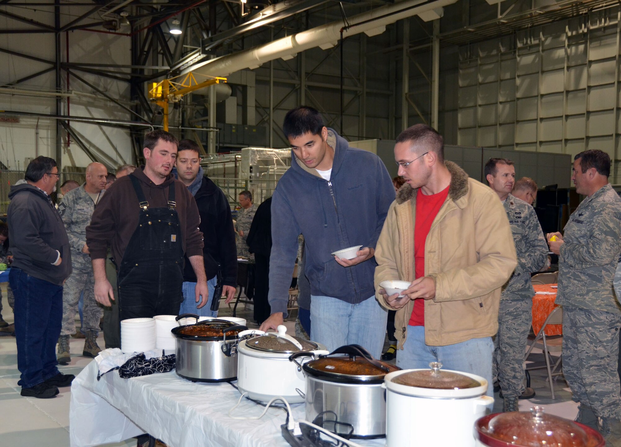 WRIGHT-PATTERSON AIR FORCE BASE, Ohio - More than 60 people from the 445th Airlift Wing attended the wing’s annual chili cook-off Oct. 31.  The event, featuring 22 pots of various types of chili, raised $380 for the Combined Federal Campaign. (U.S. Air Force photo/Stacy Vaughn)