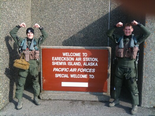 Capts. Christopher Bernardo (left) and Richard Smeeding, assigned to the 80th Fighter Squadron, 8th Fighter Wing, Kunsan Air Base, Korea, recently received an Aviation Safety Well Done Award for outstanding airmanship that prevented a serious flight mishap. (U.S. Air Force photo)