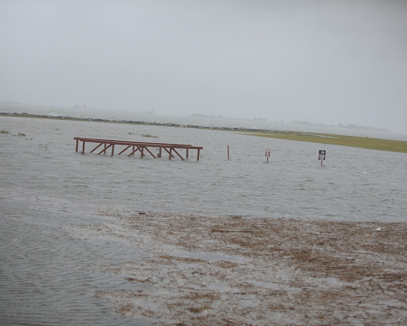 Flooding continues on Langley Air Force Base, Va. during Hurricane Sandy, Oct. 29, 2012. Before the storm, base residents were advised to move their vehicles to higher ground. (U.S. Air Force photo by Staff Sgt. Antionette Gibson/Released)