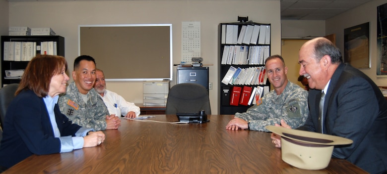 Jo-Ellen Darcy (left), Assistant Secretary of the Army for Civil Works, meets with United States Commissioner Edward Drusina, of the International Boundary and Water Commission, during an Oct. 24 visit to the IBWC water treatment plant along the Tijuana River at the Mexican border. Participating in the discussion (from left) are Col. Mark Toy (commander of the Corps’ Los Angeles District), Mr. Dawi Dakhil (operations manager for the International Boundary and Water Commission) and Brig. Gen. Michael Wehr (commander of the South Pacific Division). 