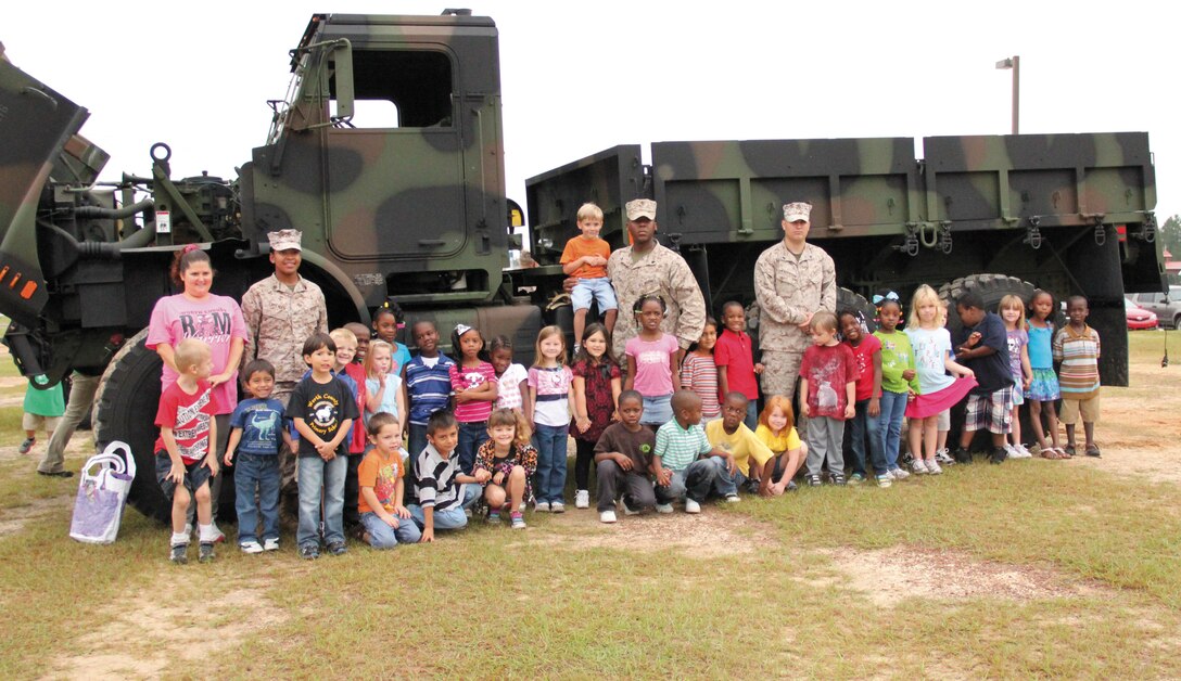 Marines support Transportation Day at Worth County Primary School in Sylvester, Ga., recently