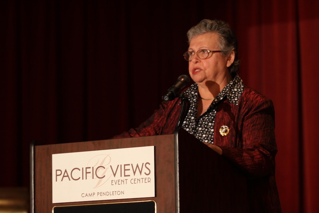 Retired Superior Court Judge Pamela Iles, founder of the Family Violence Project and Save the Date program spoke to over 1,000 Marines about the dynamics of family violence in the community during the 10th annual Heroes and Healthy Families conference at the Pacific Views Events Center Oct. 25.
