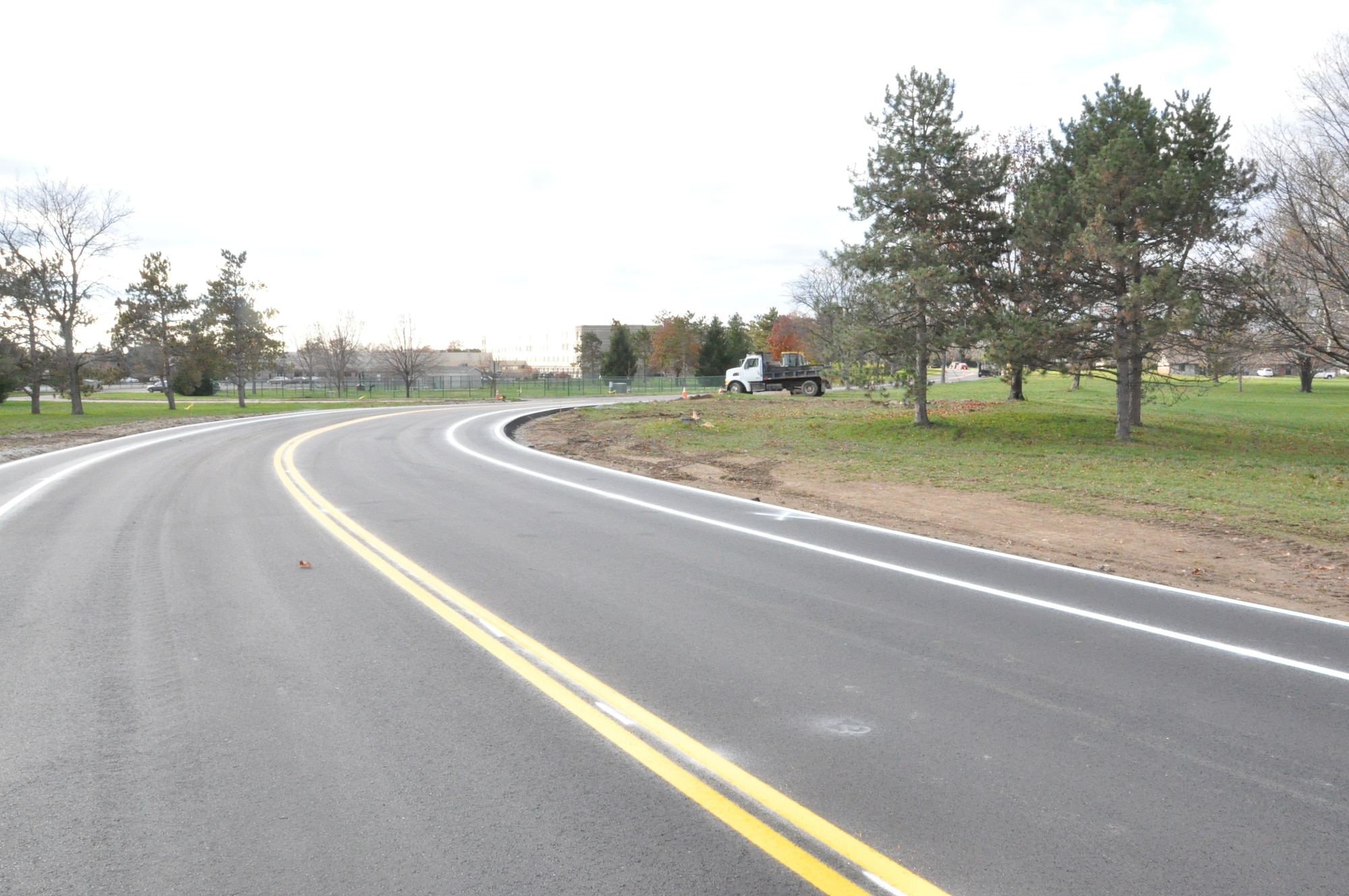 The new Spruce Way has bike lanes on both sides of the road to accomodate Airmen riding bikes from Kittyhawk.      
