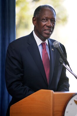 Retired Gen. Lester Lyles speaks at the Air Force Academy after having been named the 2011 Thomas D. White Award recipient. Lyles, a former vice chief of staff and former commander of Air Force Materiel Command, was honored for promoting science, technology, engineering and mathematics outreach and for his efforts to increase diversity within the Defense Department's senior ranks. (U.S. Air Force photo/Sarah Chambers)