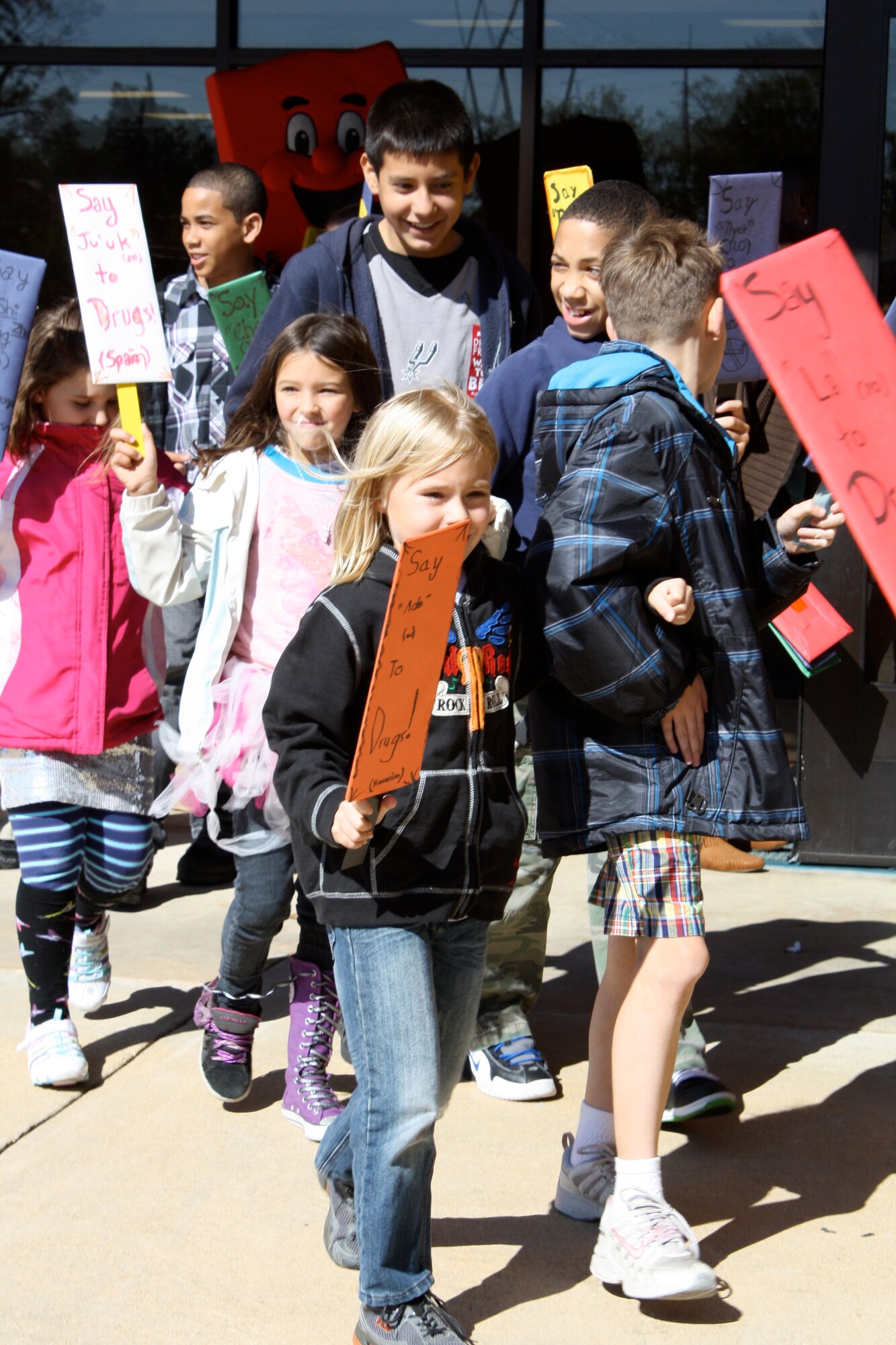 Maxwell Elementary Middle School students learn to say "no" to drugs in different languages as part of the school's Red Ribbon Week programs Monday. (photo by Rebecca Burylo) )