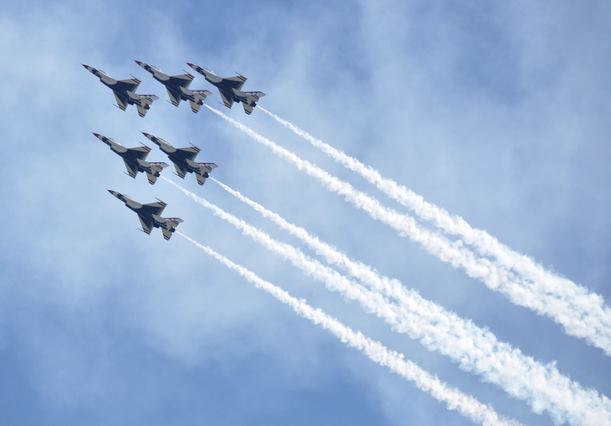 The U.S. Air Force Thunderbirds tear through the skies above Homestead Air Reserve Base during a practice, Nov. 2, in preparation for the 2012 Wings Over Homestead air show, Nov. 3 and 4. As one of the most largely attended air shows in the country, spectators should keep in mind traffic to and from the base may be congested. Performance hours will be 8 a.m. to 4:30 p.m. on both Saturday and Sunday. The gates open at 8 a.m. on both days. The base will not admit anyone after 3 p.m. due to the need to turn traffic lanes around after the show. For more information and a complete list of performers, visit www.wingsoverhomestead.com. For more information on Homestead ARB, visit www.homestead.afrc.af.mil. Friend Homestead ARB on Facebook and follow @Homestead_ARB on Twitter. (U.S. Air Force photo/Ross Tweten)