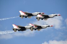 The U.S. Air Force Thunderbirds tear through the skies above Homestead Air Reserve Base during a practice, Nov. 2, in preparation for the 2012 Wings Over Homestead air show, Nov. 3 and 4. As one of the most largely attended air shows in the country, spectators should keep in mind traffic to and from the base may be congested. Performance hours will be 8 a.m. to 4:30 p.m. on both Saturday and Sunday. The gates open at 8 a.m. on both days. The base will not admit anyone after 3 p.m. due to the need to turn traffic lanes around after the show. For more information and a complete list of performers, visit www.wingsoverhomestead.com. For more information on Homestead ARB, visit www.homestead.afrc.af.mil. Friend Homestead ARB on Facebook and follow @Homestead_ARB on Twitter. (U.S. Air Force photo/Ross Tweten)