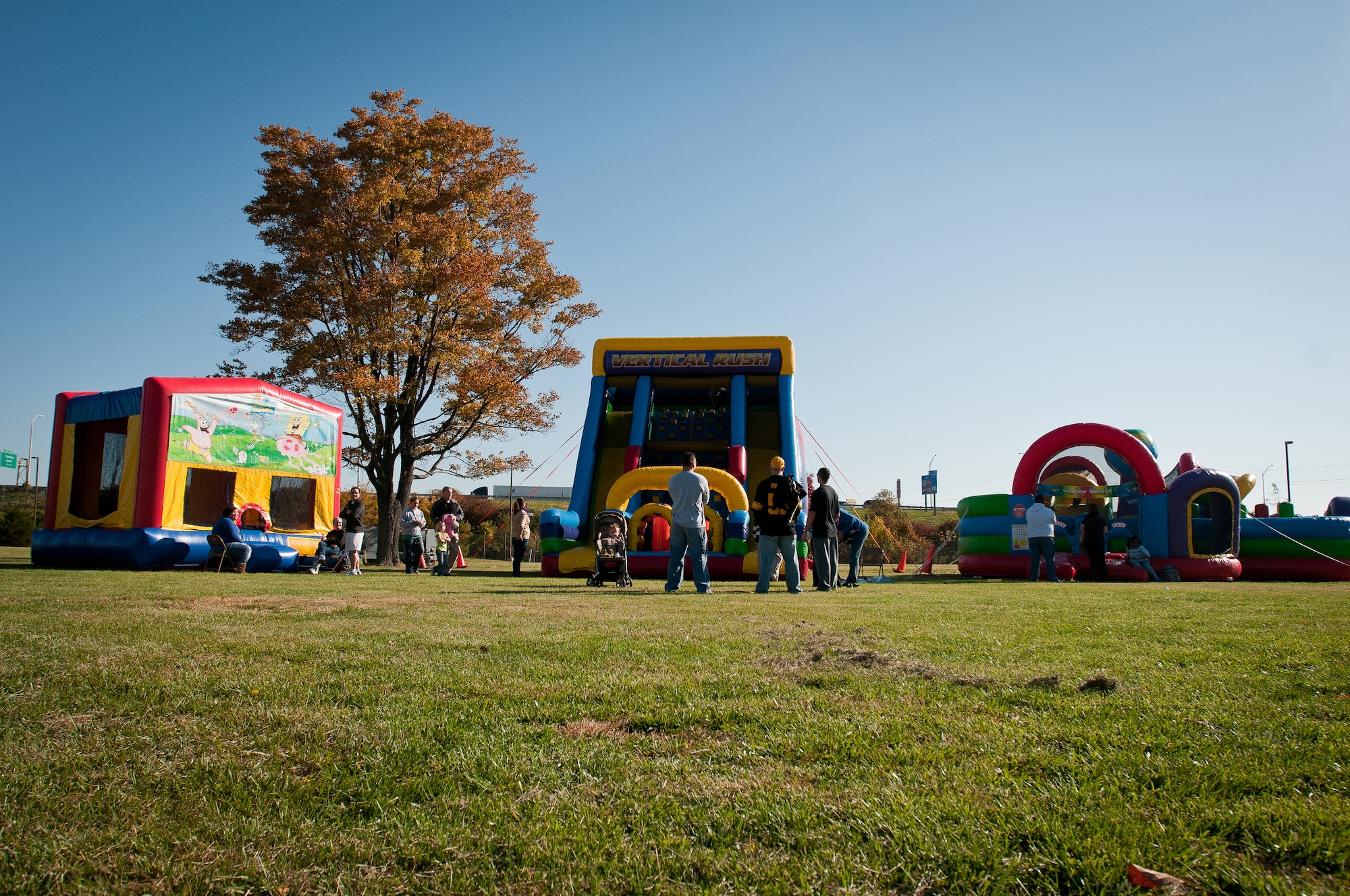 Airmen and their families enjoy 2012 Family Day at the Kentucky Air National Guard Base in Louisville, Ky., on Oct. 21, 2012. The day?s featured attractions included bounce houses, photos with Santa and a picnic lunch. (U.S. Air Force photo by Senior Airman Maxwell Rechel)