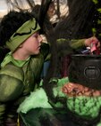 Lane Horan, son of Master Sgt. James Horan, 90th Security Forces Group Tactical Response Force, dressed as the Hulk, reaches in a cauldron for some candy during the 90th SFG's annual Trunk-or-Treat event Oct. 27. (U.S. Air Force photo by Airman 1st Class Jason Wiese)