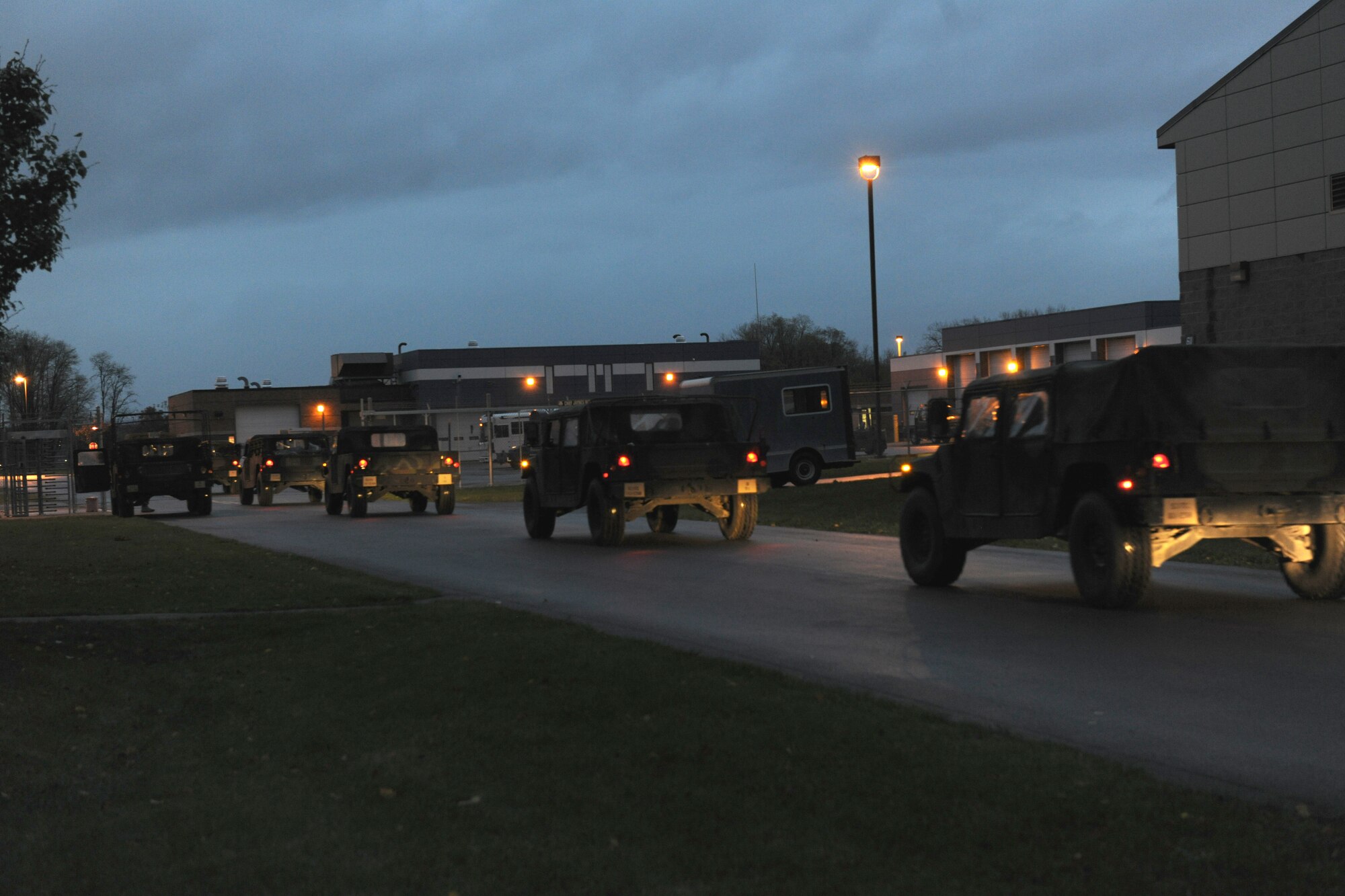 Humvees depart Hancock Field Air National Guard Base, Syracuse, New York en route to New York City to support Hurricane Sandy relief efforts. Over 140 members of Hancock Field deployed to assist their fellow New Yorkers recover from the devastaing hurricane. (Photo by New York Air National Guard Tech. Sgt. Jeremy Call/Released).