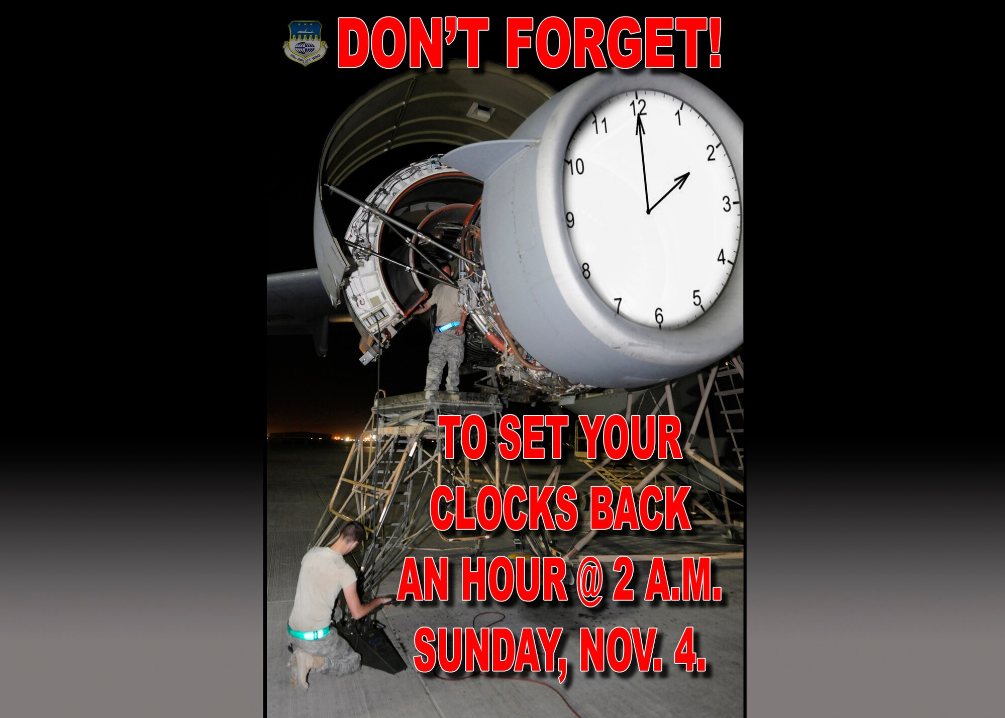 DON'T FORGET! Remember to set your clocks back an hour Saturday night. 