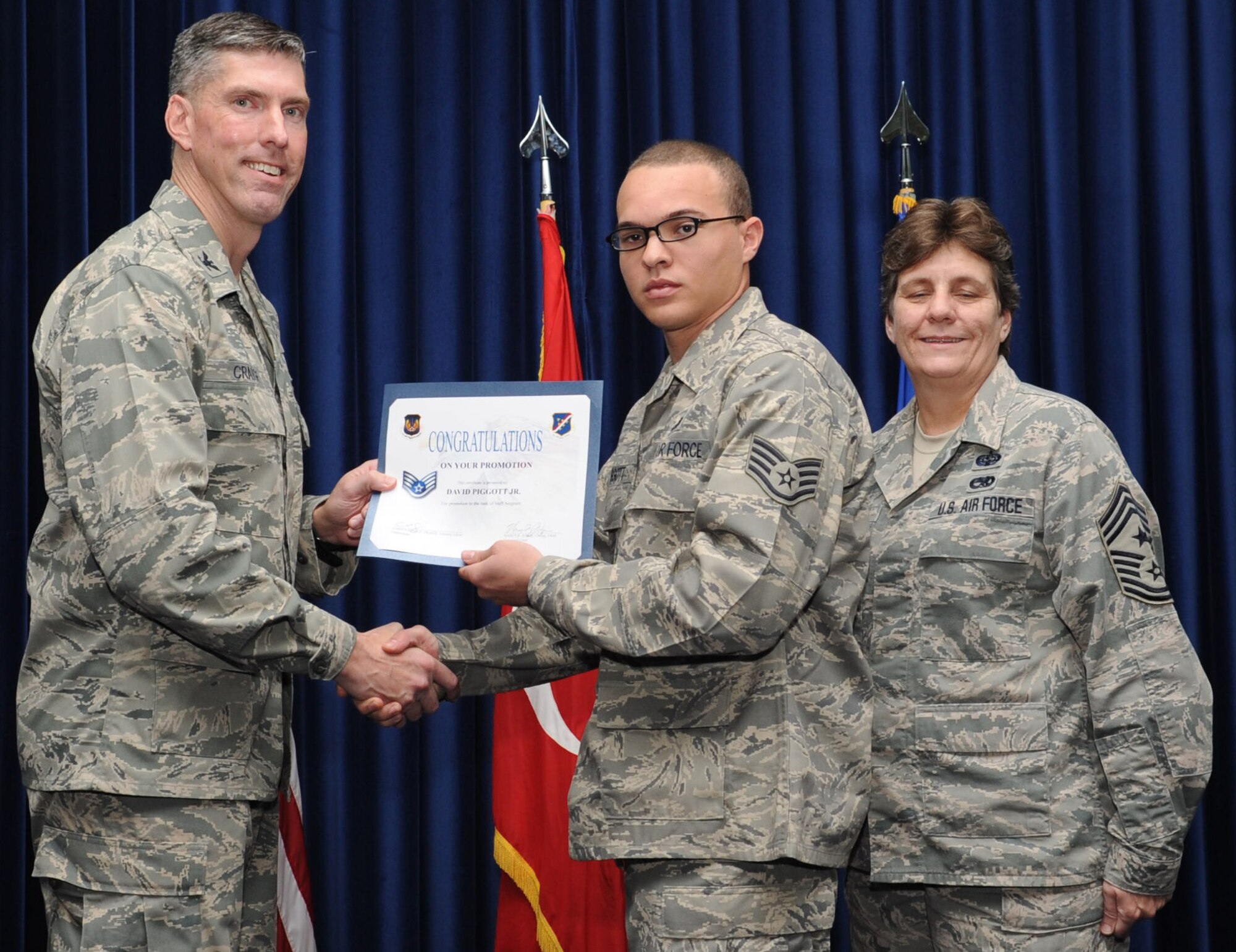 The 39th Air Base Wing held a promotion ceremony and congratulated quarterly award winners at the club complex ballroom Oct. 31, 2012 at Incirlik Air Base, Turkey. Promotion ceremonies are a time-honored tradition across all branches of the armed forces. (U.S. Air Force photo by Senior Airman Daniel Phelps/ Released)