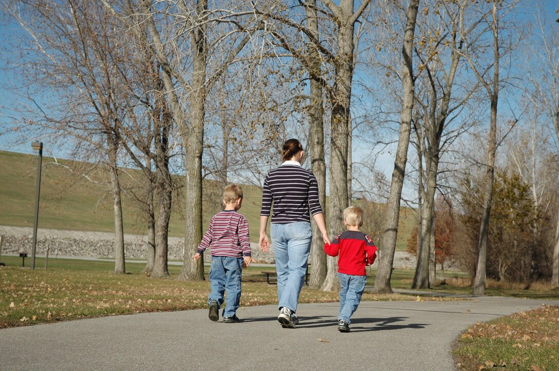 Family walking along trail