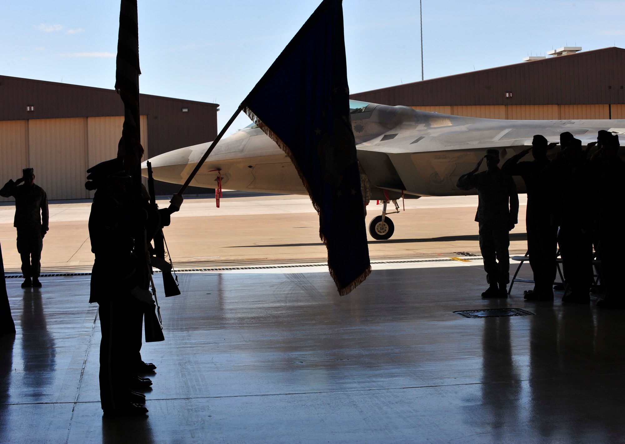 HOLLOMAN AIR FORCE BASE, N.M. -- The Honor Guard posts the colors to begin an assumption of command ceremony for the 301st Fighter Squadron here Nov. 3.  (U.S. Air Force photo by Senior Airman Martha Whipple/Released)