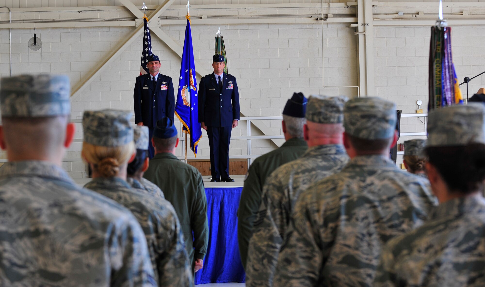 HOLLOMAN AIR FORCE BASE, N.M. -- Members of the 301st Fighter Squadron render the first salute to new commander, Lt. Col. Andrew Lyons, during an assumption of command ceremony here Nov. 3.  (U.S. Air Force photo by Senior Airman Martha Whipple/Released)
