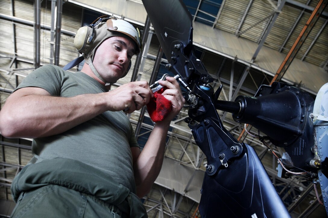 Cpl. Josh Guertin, a mechanic with Marine Light Attack Helicopter Squadron 773, Marine Aircraft Group 49, keeps the squadron’s helicopters flying with daily maintenance at Edwards Air Force Base, Calif., October 17, 2012.  HMLA-773 supported Marine Special Operations Command for three weeks, flying simulated close air supports, resupplies, casualty evacuations, battle damage assessments and aerial reconnaissance to make MARSOC’s predeployment training more realistic.
