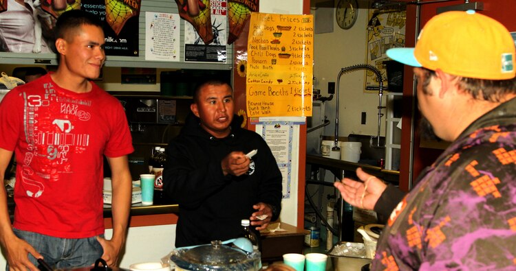 Lance Cpl. Victor White and Pfc. Tony Begay, cannoneers, Battery K, 3/11, volunteer at Friendly Hills Elementary School in Joshua Tree, Calif., Oct, 26.