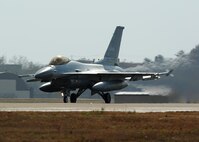 An F-16 Fighting Falcon with the 38th Fighter Group takes off during exercise Beverly Bulldog 13-1 on Kunsan Air Base, Republic of Korea, Nov. 5, 2012. The exercise is an assessment of U.S. and ROK air forces capabilities and combat readiness. (U.S. Air Force photo/Staff Sgt. Jonathan Fowler)