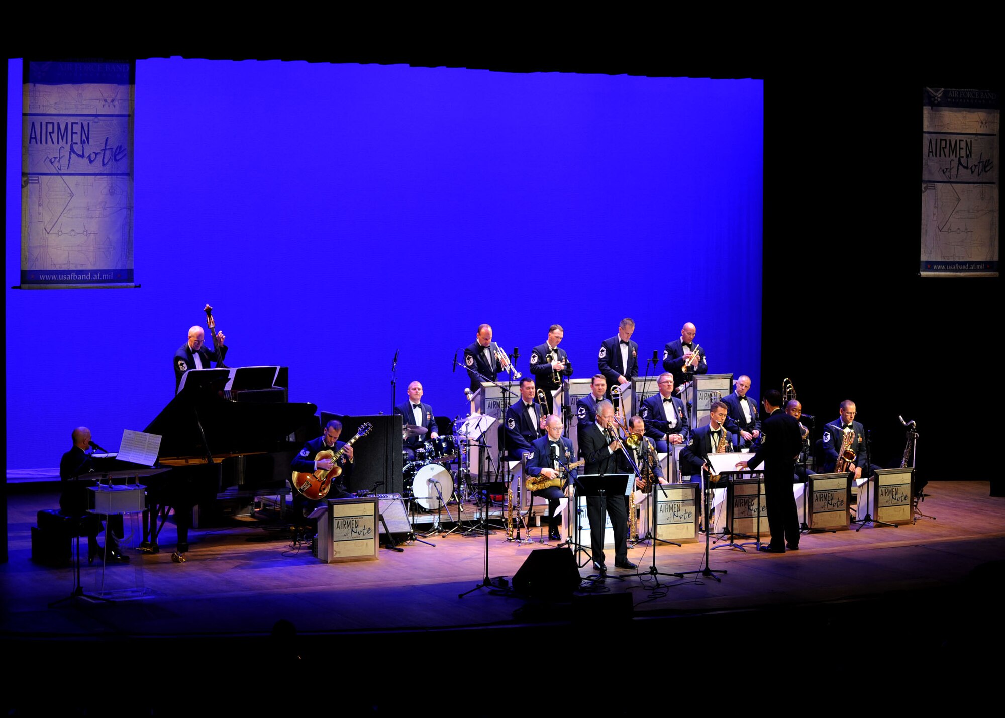 Guest Artist Andy Martin performs with the U.S. Air Force Band Airmen of Note during a Jazz Heritage Series concert at George Washington University's Lisner Auditorium in Washington, D.C., Oct. 26, 2012.  Martin, jazz trombonist, launched his career in his teens. His musical style established him on the Los Angeles music scene making him one of the most in demand trombonist across the country. (U.S. Air Force photo/ Staff Sgt. Nichelle Anderson) 