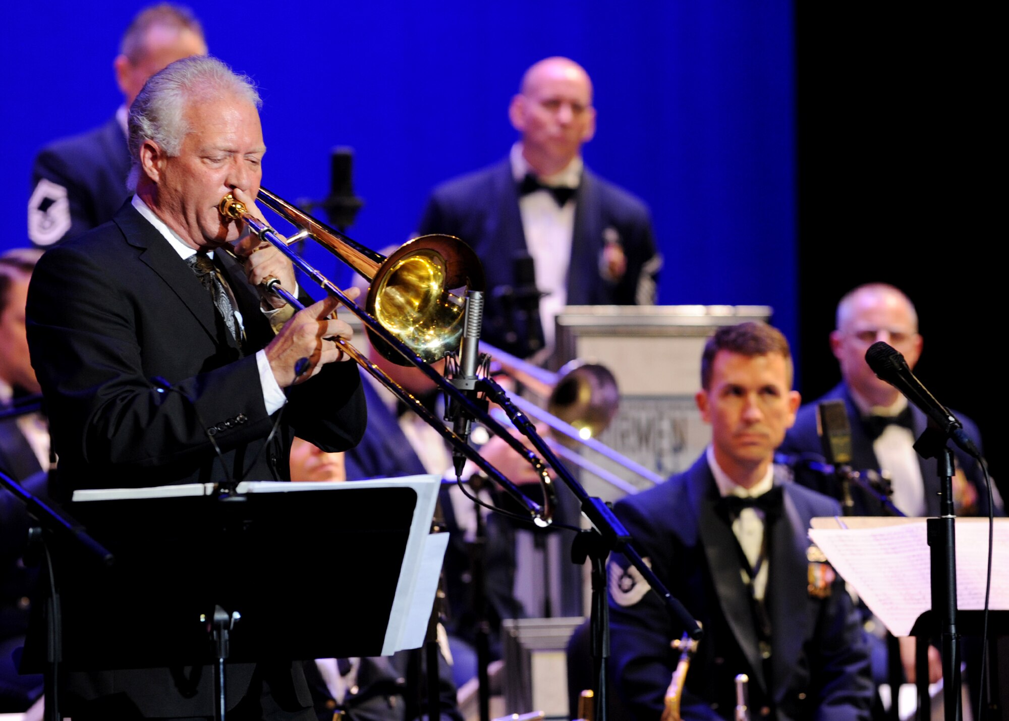 Guest Artist Andy Martin performs with the U.S. Air Force Band Airmen of Note during a Jazz Heritage Series concert at George Washington University's Lisner Auditorium in Washington, D.C., Oct. 26, 2012.  Martin, jazz trombonist, launched his career in his teens. His musical style established him on the Los Angeles music scene making him one of the most in demand trombonist across the country. (U.S. Air Force photo/ Staff Sgt. Nichelle Anderson) 