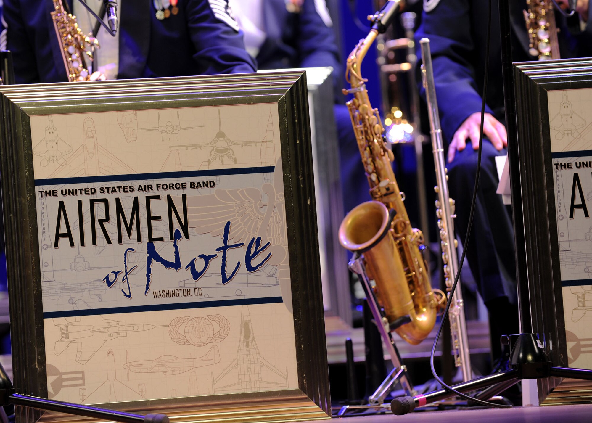 The Airmen of Note perform during a Jazz Heritage Series concert at George Washington University's Lisner Auditorium in Washington, D.C., Oct. 26, 2012. The Airmen of Note is the premier jazz ensemble of the United States Air Force Band, created in 1950 to carry on the tradition of Maj. Gen. Glenn Miller's Army Air Corps dance band, the "Note" features 18 musicians and is one of the nations last touring bands. (U.S. Air Force photo/ Staff Sgt. Nichelle Anderson)      