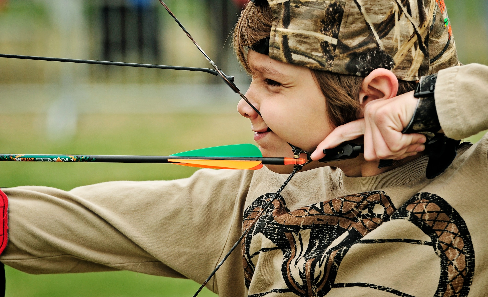 Jared, 13, takes aim at his target during a warmup session prior to an archery tournament at Scott Air Force base Nov. 5. The Scott Outdoor Recreation hosted the event which was opened to all ages and skill levels. Jared was the top finisher for the event. (U.S. Air Force photo/ Staff Sgt. Ryan Crane)