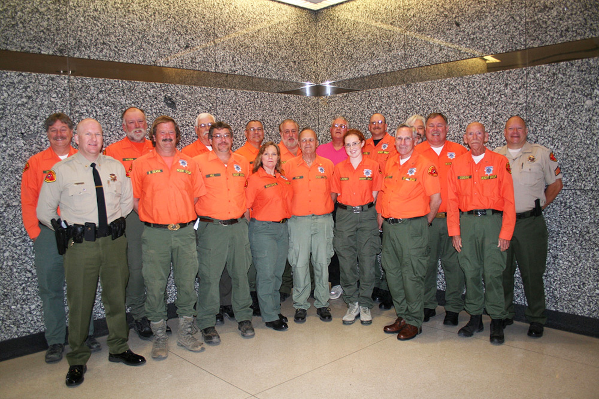 Members of the all-volunteer Kern County Sheriff's Department Desert Search and Rescue Team pose for a picture Oct. 30 in Bakersfield, Calif.  The team received the President's Volunteer Service Award for 2011.  The team amassed more than 9,500 of volunteer service during 2011.  Seven Team Edwards members are part of the team. (Courtesy photo) 