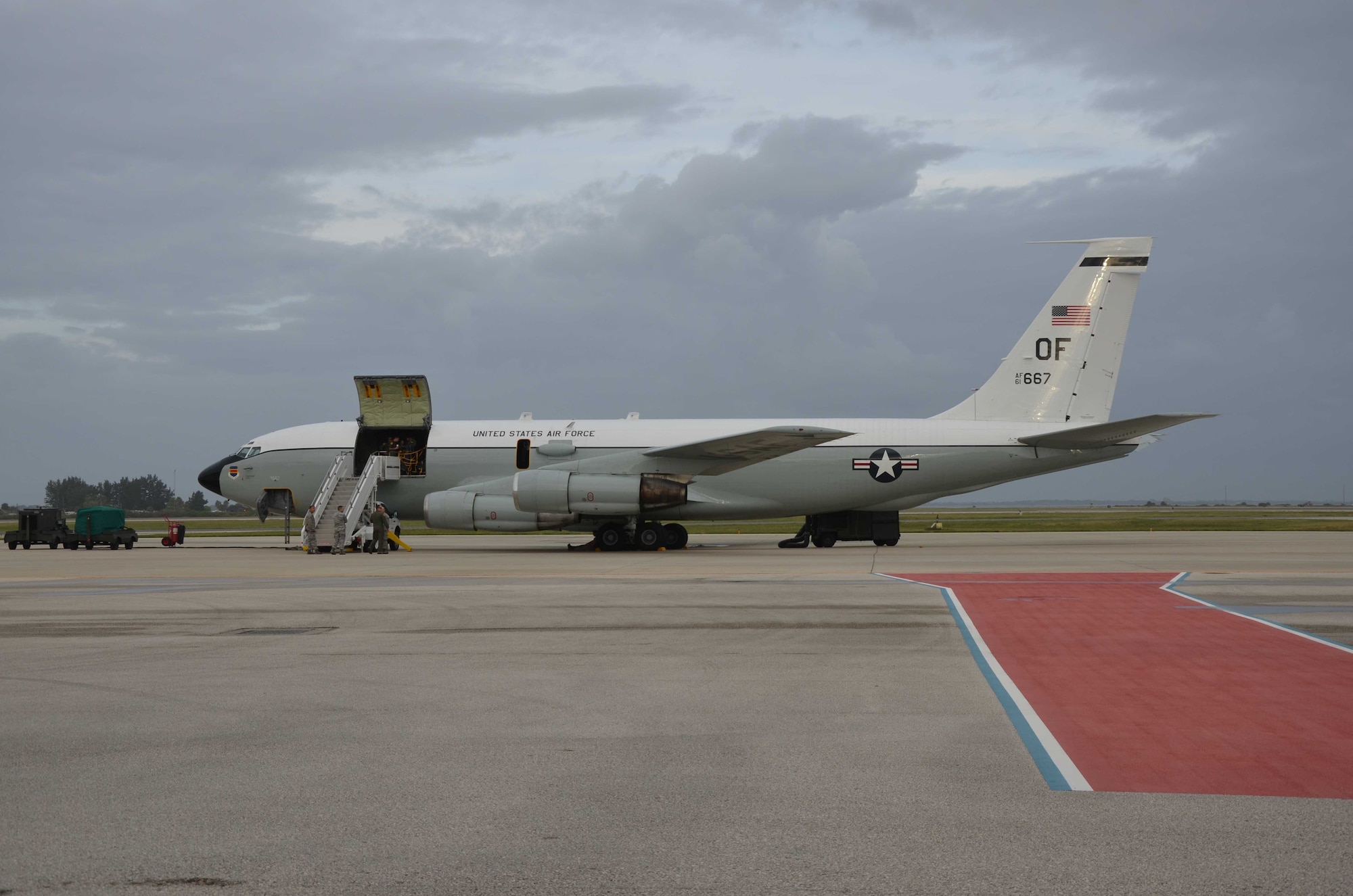 Special equipment operators from the Air Force Technical Applications Center’s Detachment 1 visited Oct. 25, 2012 and invited base personnel to tour the detachment’s flying workhorse, the WC-135 Constant Phoenix, pictured here.  The detachment, which is located at Offutt AFB, Neb., is responsible for operating and maintaining the advanced atmospheric research equipment aboard the specially-configured WC-135 aircraft in support of the U.S. Atomic Energy Detection System.  (U.S. Air Force photo by Susan A. Romano)