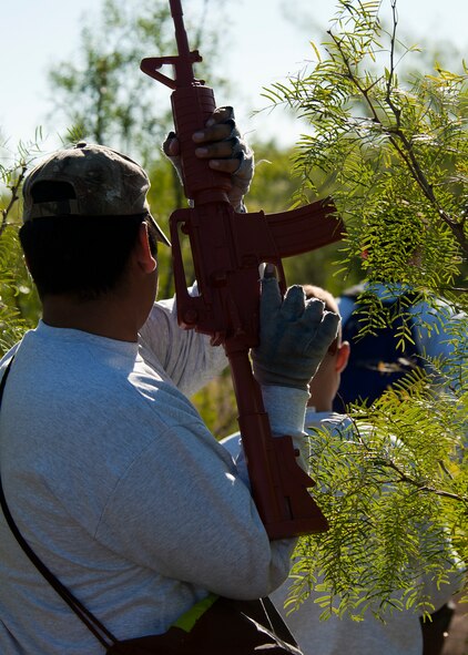 A member from Abilene High School’s Junior ROTC program participates in land navigation training Nov. 2, 2012, at Dyess Air Force Base, Texas. The cadets participated in several activities to include land navigation and weapons training. JROTC is a federal program sponsored by the U.S. Armed Forces in high schools across the country. (U.S. Air Force photo by Airman 1st Class Damon Kasberg/ Released) 