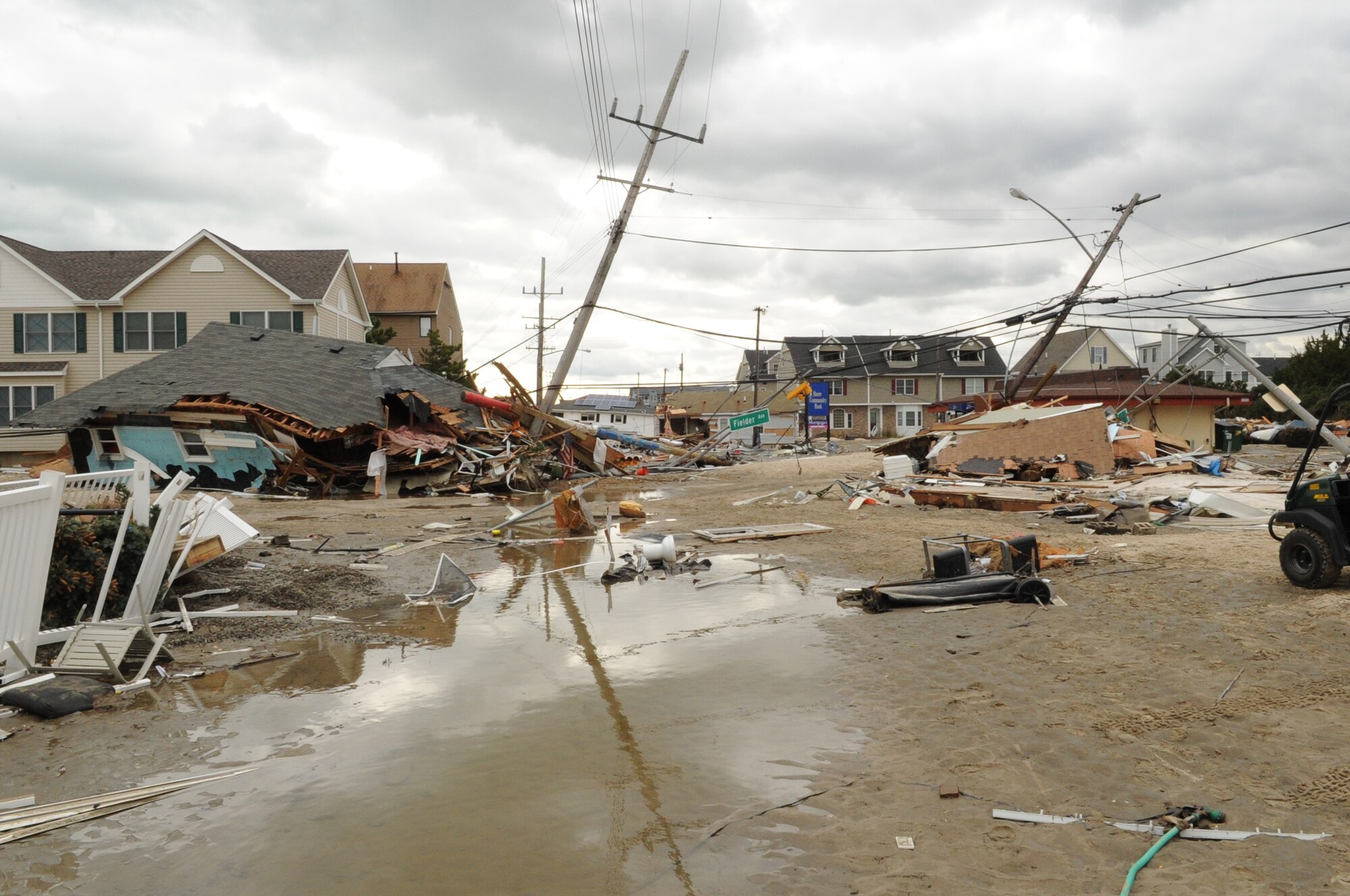 JOINT BASE MCGUIRE-DIX-LAKEHURST, N.J. – Hurricane Sandy left devastating damage to the coastal regions of New Jersey.  Houses slid off their foundations in Orterly Beach, N.J. where emergency responders from Joint Base McGuire-Dix-Lakehurst assisted with recovery operations. (Courtesy Photo)