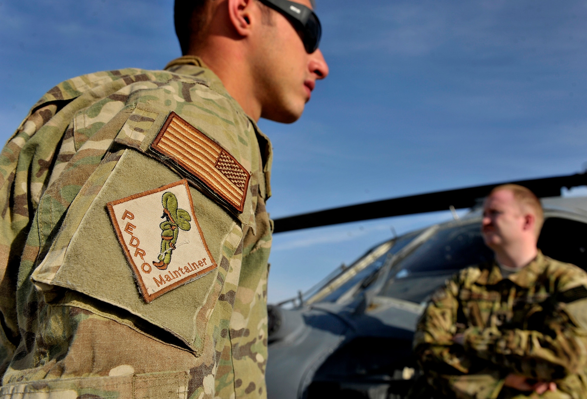 U.S. Air Force Airmen with the 26th Expeditionary Rescue Squadron prepare for a training mission intended to maintain proficiency for future rescue missions at Kandahar Airfield, Afghanistan, Oct. 28, 2012. The 26th ERQS uses an HH-60G variant to conduct rescue missions and perform the medical evacuation support role for surrounding areas in the Kandahar Province of Afghanistan. (U.S. Air Force photo/Staff Sgt. Clay Lancaster)