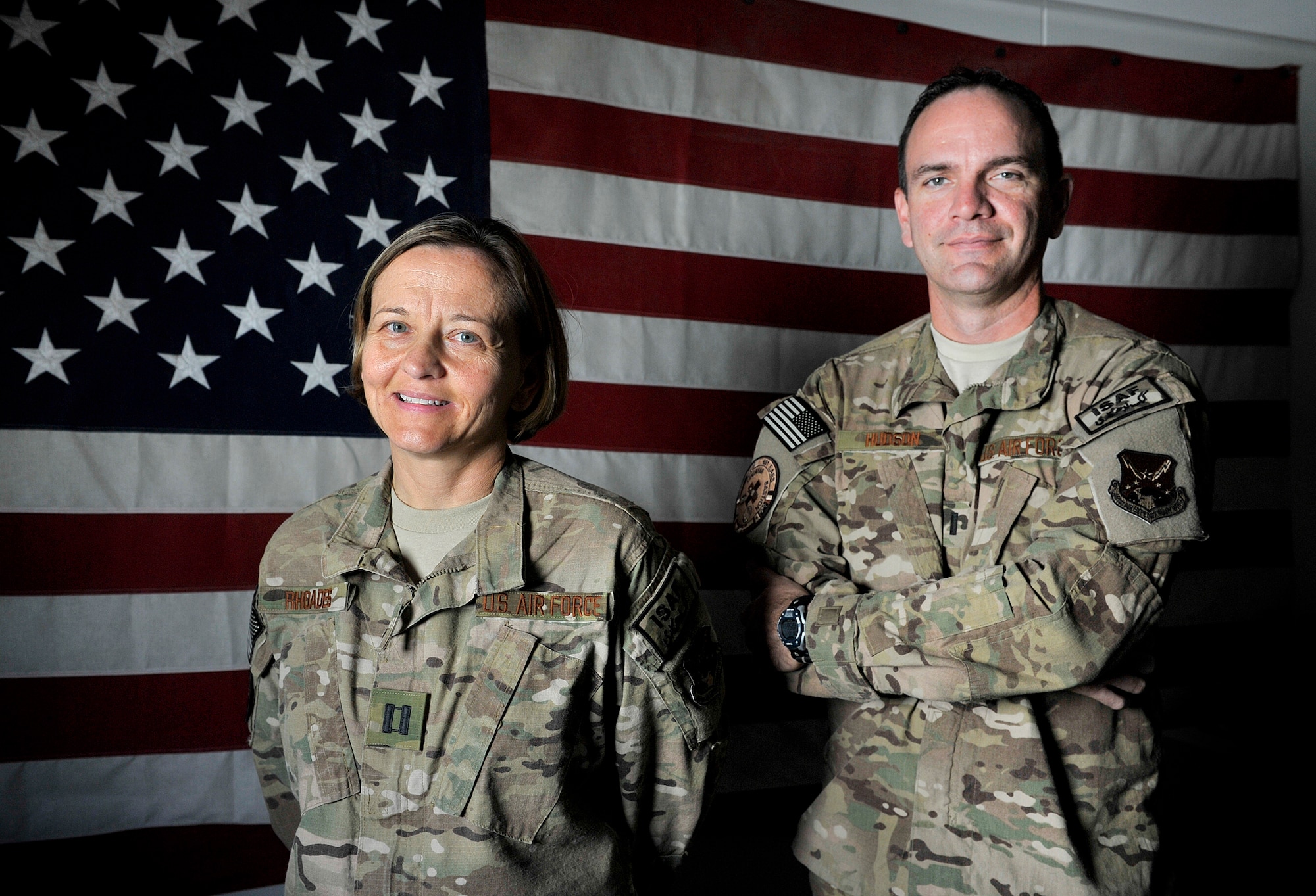 U.S. Air Force Capt. Jennifer Rhoades and 1st Lt. Scott Hudson, both nurses with the Contingency Aeromedical Staging Facility, run the day shift for the CASF where they care for aeromedical patients at Kandahar Airfield, Afghanistan, Oct. 22, 2012. Patients are transported to a location with a higher degree of medical care or returned to their deployed units. The 651st CASF staff at Kandahar is 28 members strong and performs tasks ranging from helping medevac patients off helicopters to providing warm beds for their outgoing temporary residents. Both officers are deployed from Keesler Air Force Base, Miss. (U.S. Air Force photo/Staff Sgt. Clay Lancaster)