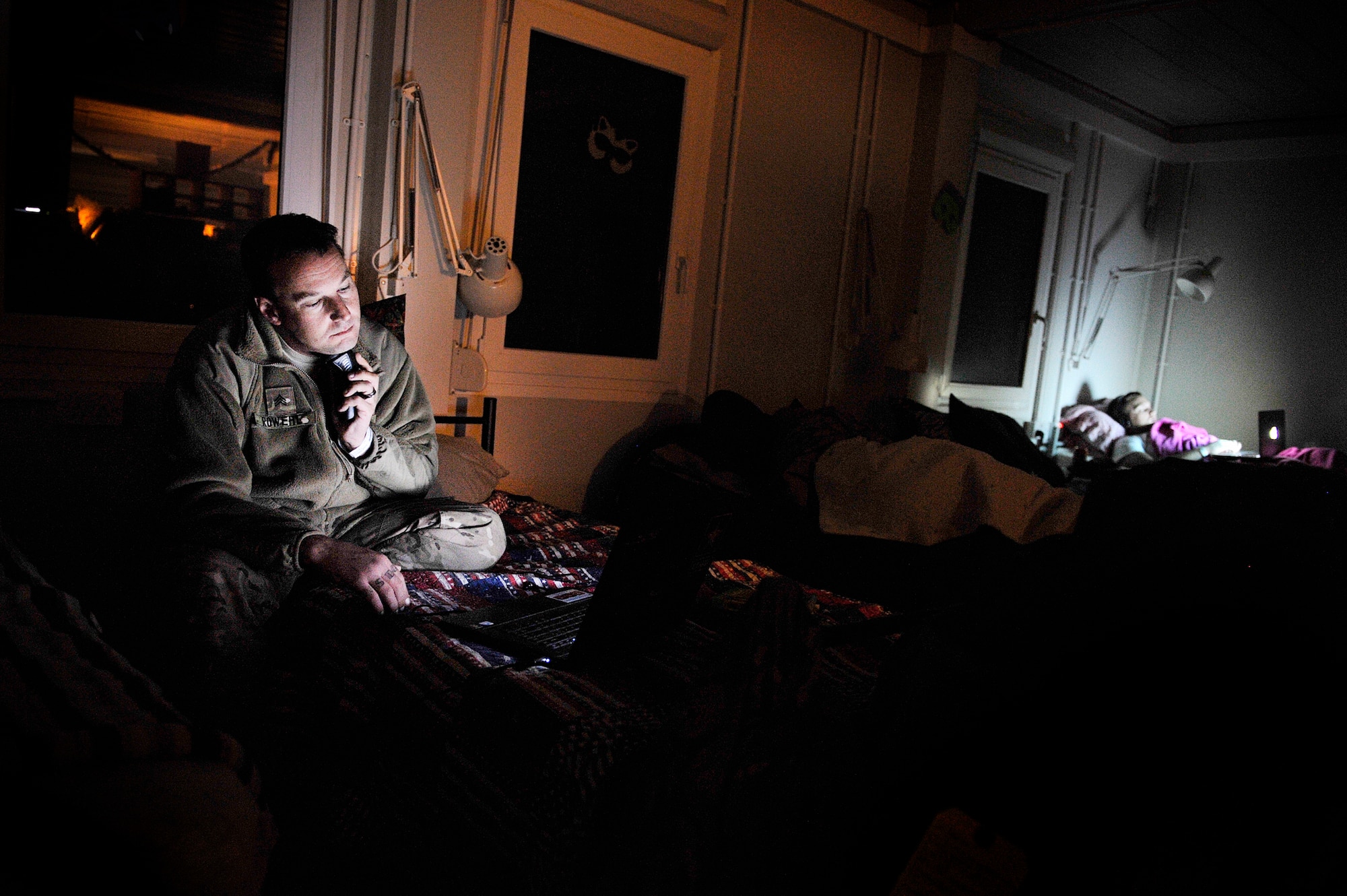 U.S. Army Sgt. Mark Rowehl, CH-47 Chinook crew chief, shaves before departing on an aeromedical flight at Kandahar Airfield, Afghanistan, Oct. 21, 2012. Rowehl was a patient at the NATO Role 3 Hospital and the Contingency Aeromedical Staging Facility, which serves to prepare patients to be transported back to their units or on to a higher degree of medical care in Germany. The CASF staff at Kandahar is 28 members strong and performs tasks ranging from helping medevac patients off of the helicopters they come in on to providing warm beds for their outgoing temporary residents. (U.S. Air Force photo/Staff Sgt. Clay Lancaster)