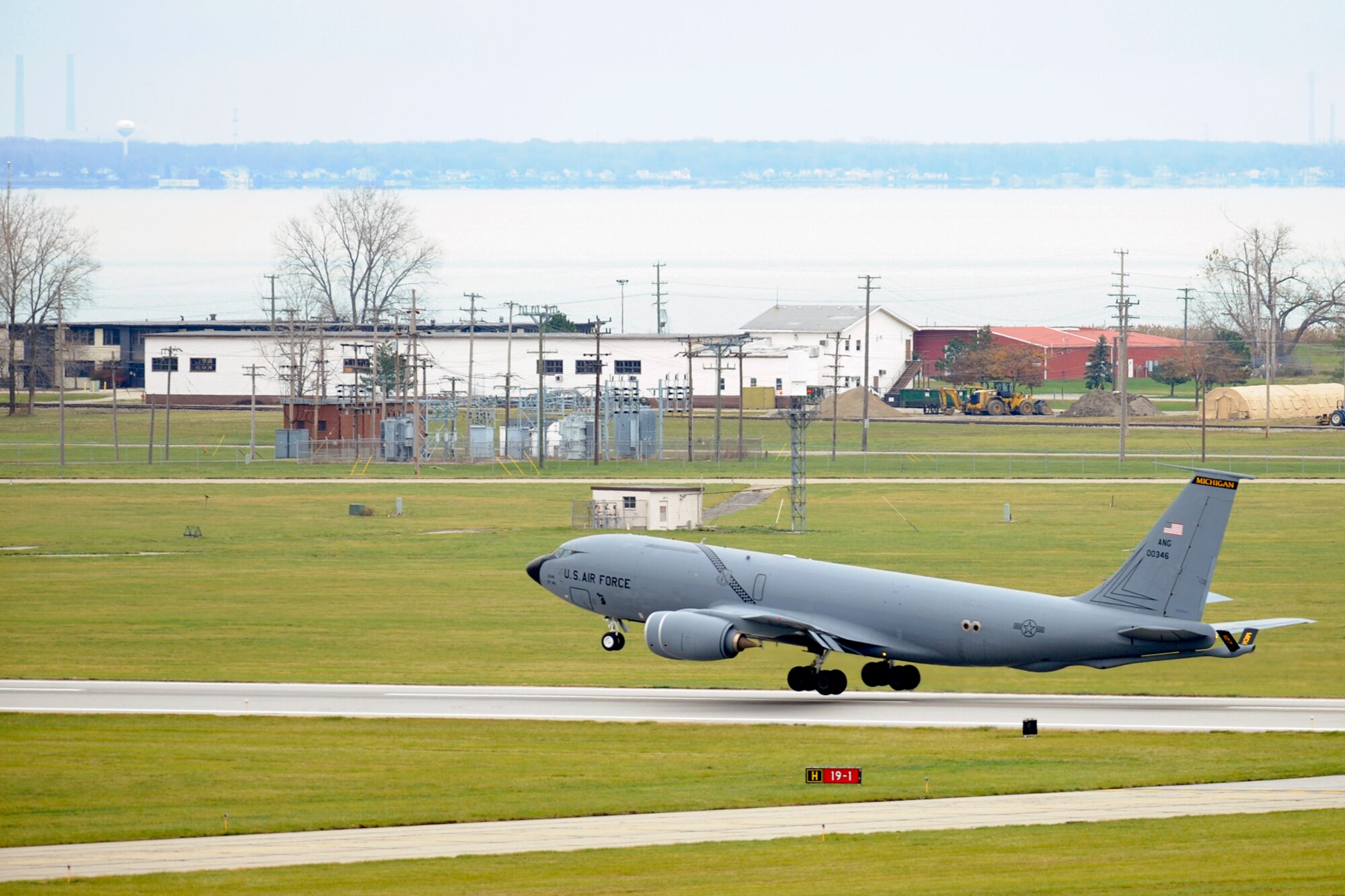 A KC-135 Stratotanker lifts off during a “Fly the Fleet” exercise Nov. 4, 2012, at Selfridge Air National Guard Base, Mich. More than 200 Airmen from the 127th Air Refueling Group participated in the exercise during the November Unit Training Assembly (UTA) of the 127th Wing, Michigan Air National Guard. (Air National Guard photo by John S. Swanson)