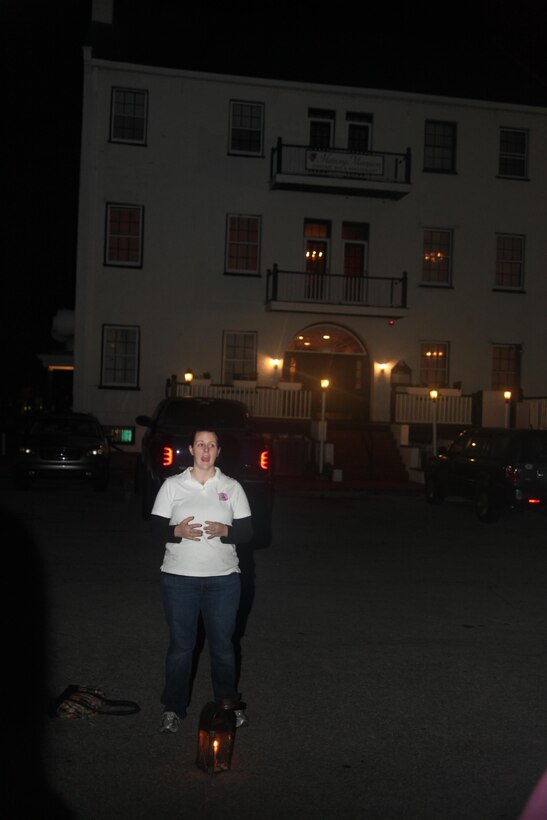Molly A. Allen, a tour guide with the Ghosts of New Bern Tour, stands in front of the Harvey Mansion telling guest about a few of the different haunting on the tour, in historic New Bern, N.C., Oct. 19. If you are brave enough the Ghost of New Bern Tour staff offers a package, which  includes a one night stay at the Harvey Mansion, a free breakfast, a copy of the book “Ghost of New Bern,” and a chance to take the tour.