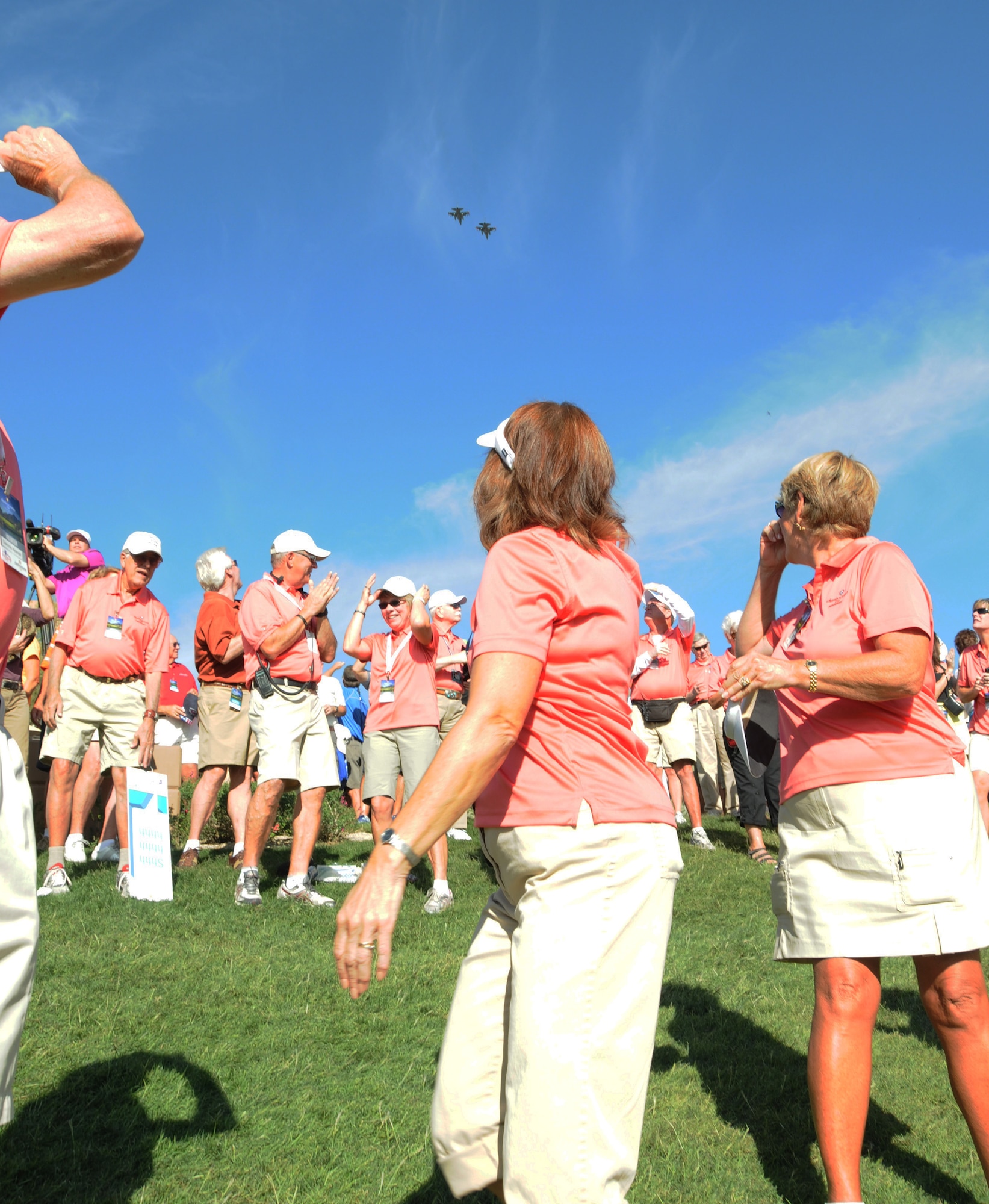 Thousands of on-lookers were amazed by Team Luke's impressive F-16 flyover Saturday morning. The 69th Fighter Squadron's display was part of the opening ceremony at Military Appreciation Day of the Charles Schwab Cup Championship at Desert Mountain Club in Scottsdale, Ariz. (U.S. Air Force Photo by Staff Sgt. Josh Nason) 