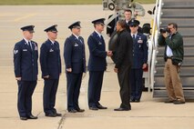 President Barack Obama paused to meet members of the Air National Guard's 115th Fighter Wing prior to departing Truax Field in Madison, Wis. following a campaign speech near the state capitol building on Nov. 5. (U.S. Air Force photo by Master Sgt. Paul Gorman)