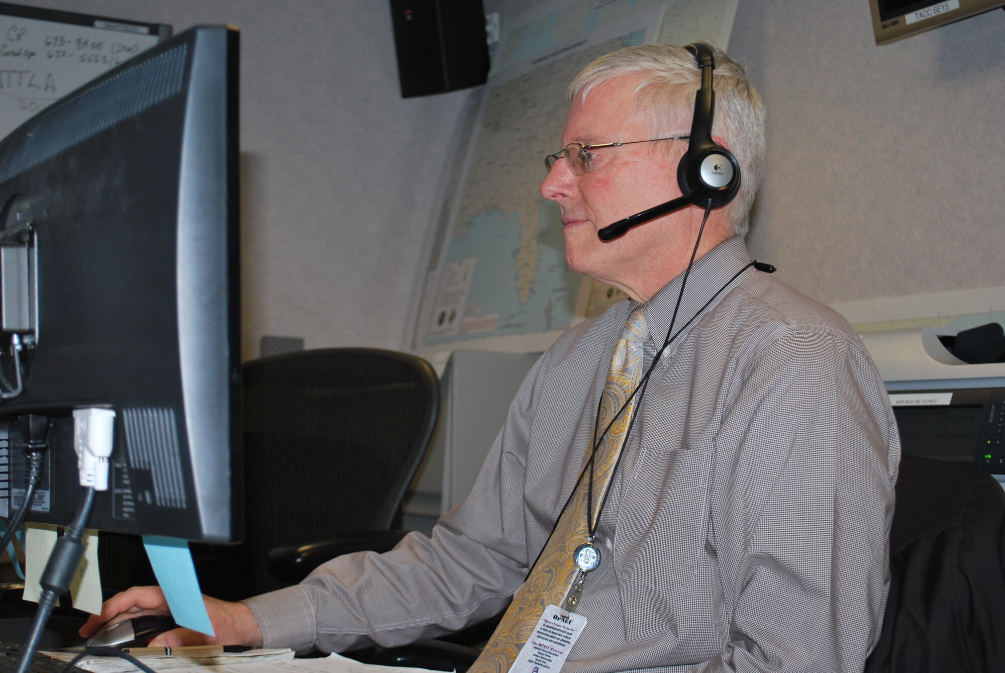 11/6/2012 - Ashely Myers, assigned to the 618th Tanker Airlift Control Center at Scott Air Force Base, Ill., monitors the status of operations supporting relief efforts on the East Coast, from the 618th TACC's Contingency Response Cell, Nov. 6. 618th TACC personnel have been working around-the-clock to support relief efforts after Hurricane Sandy struck the region. The 618th TACC's Contingency Response Cell, comprised of mission planners, managers and command-and-control personnel, is specifically dedicated to Air Mobility Command's involvement in relief operations, enabling other 618th TACC personnel to continue planning missions to support other U.S. operations worldwide, including support of Operation Enduring Freedom. (U.S. Air Force photo/Capt. Mauri Slater)